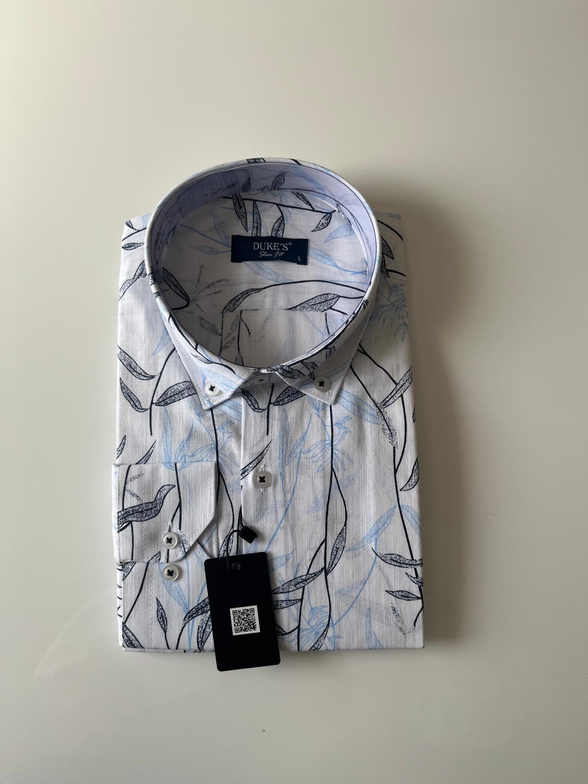 Duke's Slim Fit Botanical Dress Shirt Blue & White