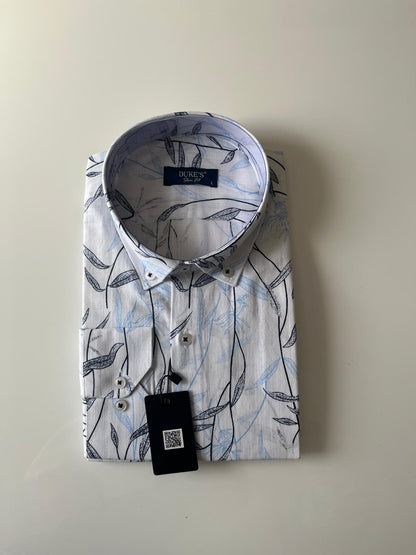 Duke's Slim Fit Botanical Dress Shirt Blue & White