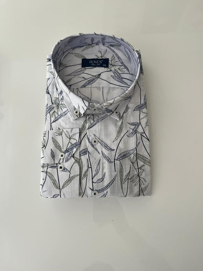 Duke's Slim Fit Botanical Dress Shirt - Blue , White & Green